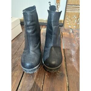 DIVIDED Black Faux Leather Platform Chunky Heel Y2K Pull On Ankle Boots size 36